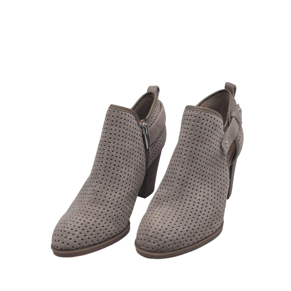 Franco Sarto Shoes Womens Size 6.5M Taupe Suede Perforated Booties Heels Zipper